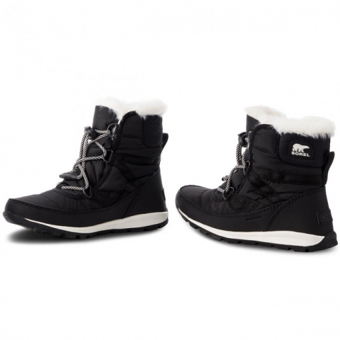 SOREL冰熊 儿童大童WHITNEY™II雪靴 抽绳保暖毛毛靴-黑色/桃红灰