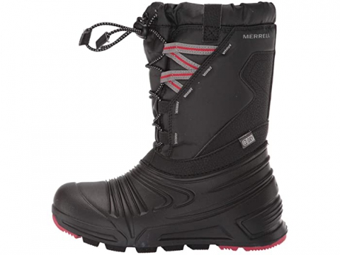 MERRELL迈乐 SNOW QUEST LITE2.0 WATERPROOF 男童女童超轻防水高筒 可调节尼龙雪地靴-黑色/桃红色