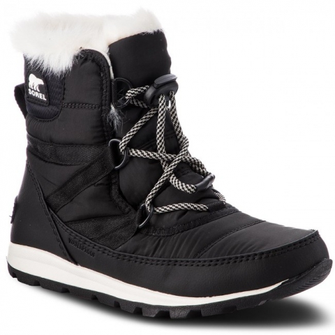 SOREL冰熊 儿童大童WHITNEY™II雪靴 抽绳保暖毛毛靴-黑色/桃红灰