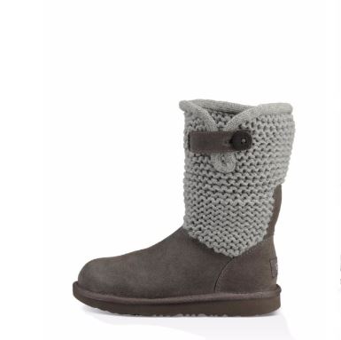 UGG 儿童DARRAH 纽扣款大童编织翻折设计 中筒雪地靴-棕色/灰色