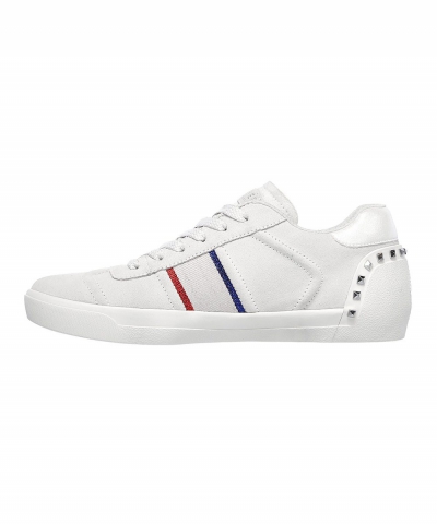 SKECHERS斯凯奇 女士STUD SPANGLED 红蓝斜杆时尚铆钉舒适板鞋系带小白鞋