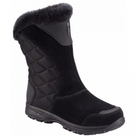 Columbia哥伦比亚ICE MAIDEN II女士毛绒边拼接防水套脚雪地靴-黑色