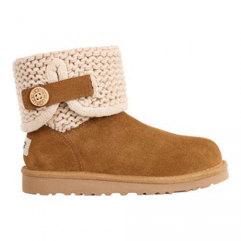 UGG 儿童DARRAH 纽扣款大童编织翻折设计 中筒雪地靴-棕色/灰色