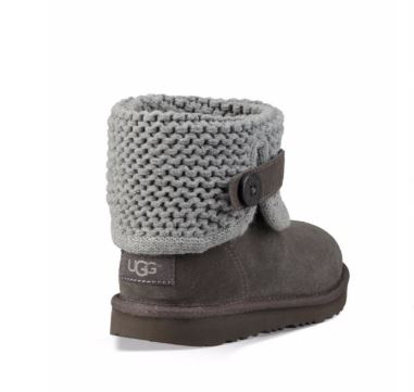 UGG 儿童DARRAH 纽扣款大童编织翻折设计 中筒雪地靴-棕色/灰色