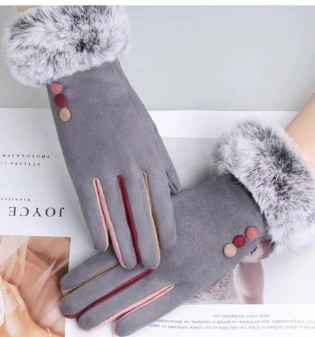 今冬最火的手套 可触屏 精致兔毛口 麂皮加薄绒 有弹性 拼色奢华价格亲民