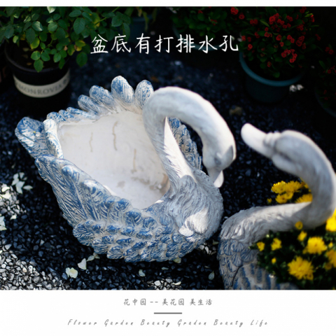 蓝白天鹅情侣花盆