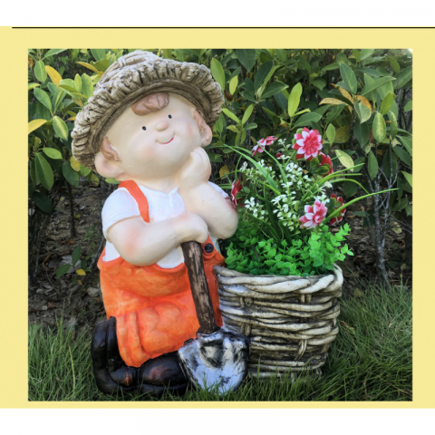 铁锹男孩水壶女孩花盆摆件（1对）