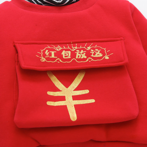 新款儿童加绒新年红色拜年服