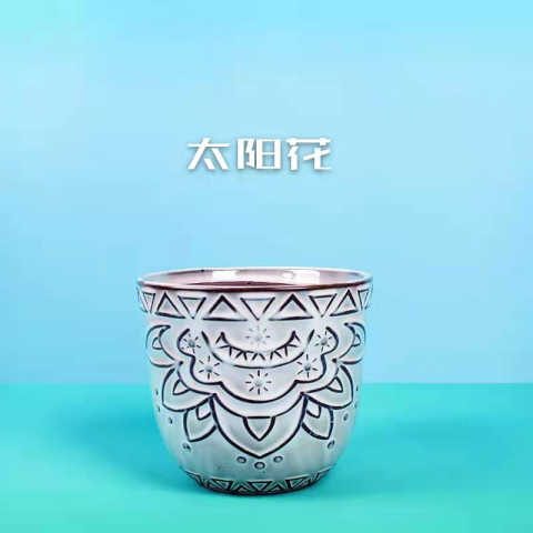 【高档陶瓷花盆】北欧浮雕陶瓷花盆-高温紫砂红陶小盆-透气不烂根