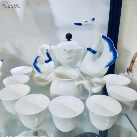 福利 买茶具送15件套硅胶厨房工具一套 天鹅之恋-高档茶具 中国名师茶具套装 中国白瓷