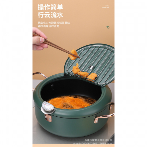 日式天妇罗油炸锅家用迷你不粘电磁炉燃气煎锅日本小型油锅平底锅