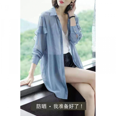 中长雪纺防晒薄衬衫中长外搭