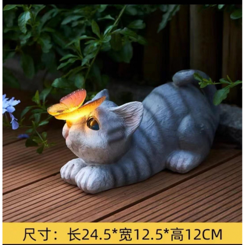 可爱猫咪蝴蝶太阳能灯摆件