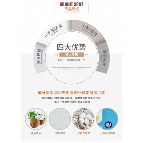 3包*80片可爱多加厚加大厨房湿巾