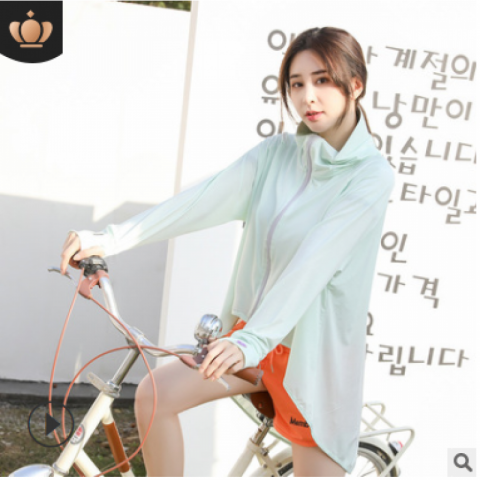 时尚连帽宽松防晒衣前短后长