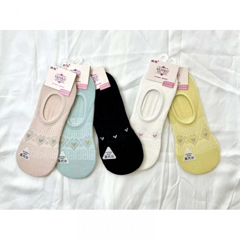 最新款国鹿双针织花女袜不掉跟纯棉隐形袜10双一包