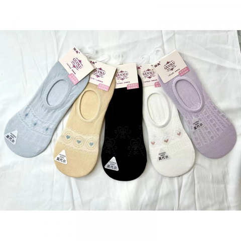 最新款国鹿双针织花女袜不掉跟纯棉隐形袜10双一包