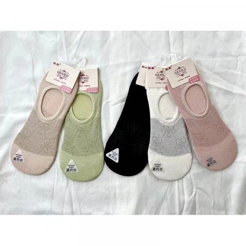 最新款国鹿双针织花女袜不掉跟纯棉隐形袜10双一包