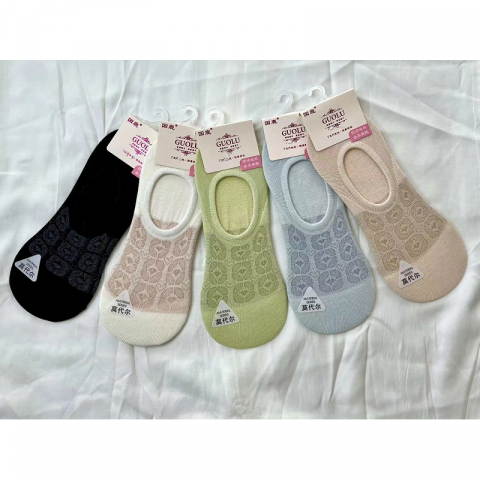 最新款国鹿双针织花女袜不掉跟纯棉隐形袜10双一包