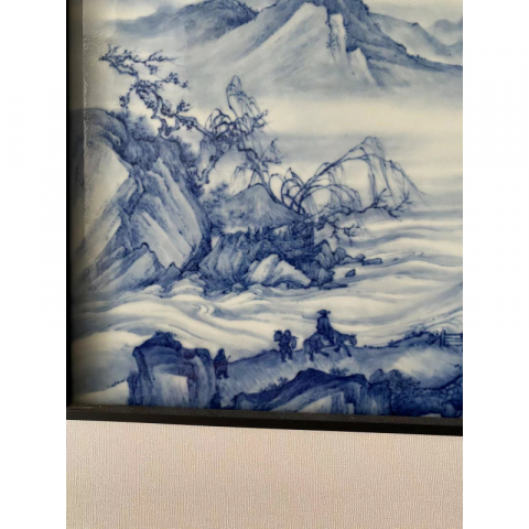 寻梅仿友图  纯手绘青花瓷板画  艺术家作品