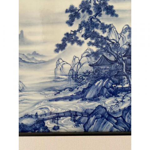 寻梅仿友图  纯手绘青花瓷板画  艺术家作品