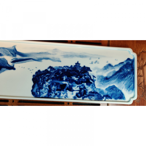 望江楼 釉下泼彩 纯手绘青花茶托 江西省级陶瓷艺术家作品