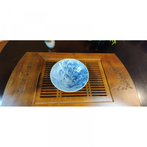 渔村小雪图 宋画山水纯手绘盏 柴窑