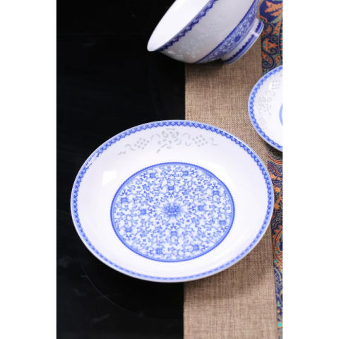 青花玲珑高端餐具26头 景德镇制
