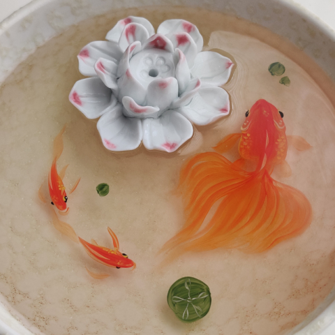 树脂金鱼手绘香座 结晶釉 中号