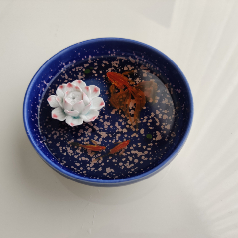 树脂金鱼手绘香座 结晶釉 中号