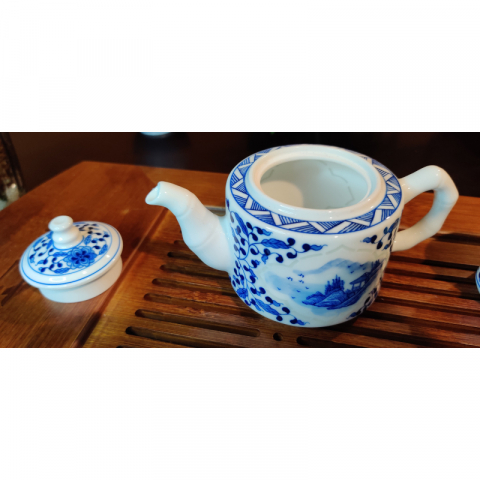 开堂山水 青花玲珑 纯手绘茶具