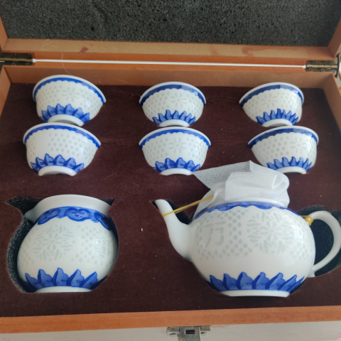 万事如意 青花玲珑 纯手绘茶具
