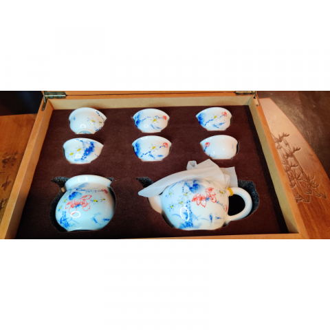 小蜜蜂 青花玲珑 纯手绘茶具