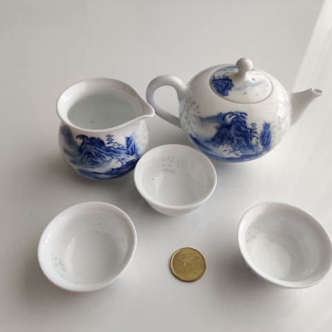 新品山水 青花玲珑 纯手绘茶具