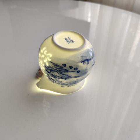 新品山水 青花玲珑 纯手绘茶具