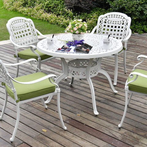 东方明珠铸铝桌椅白色5件套