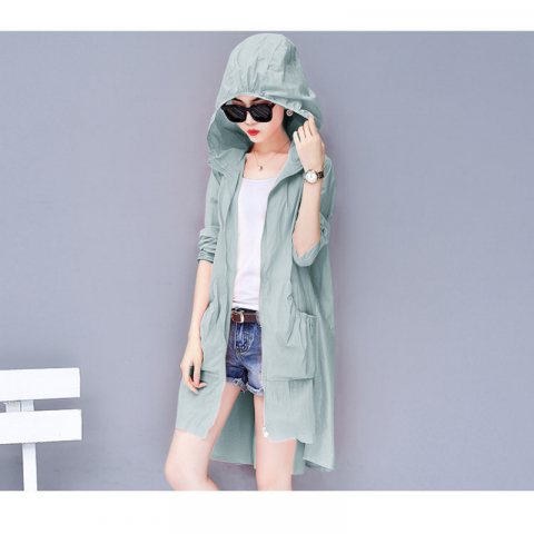 风衣式连帽防晒衫