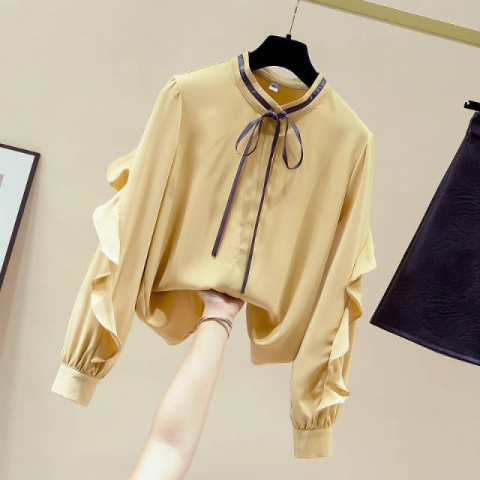 雪纺荷叶边长袖衬衫（偏小）