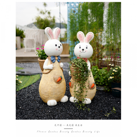 可爱兔子一家花盆