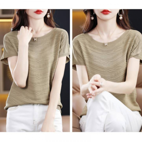 波浪花纹天丝针织上衣