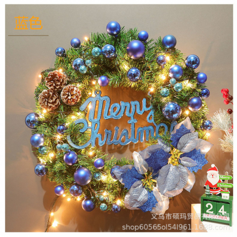 带灯双花圣诞花环50cm