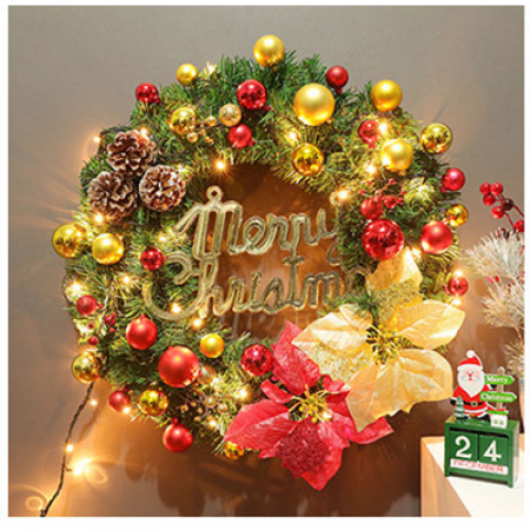 带灯双花圣诞花环50cm